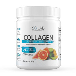 SOLAB / Коллаген + Витамин С + Хондроитин + Глюкозамин, 30 порций, Цитрусовый микс, 180г