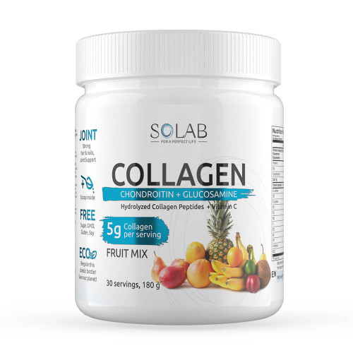 SOLAB / Коллаген + Витамин С + Хондроитин + Глюкозамин, 30 порций, Фруктовый микс, 180г