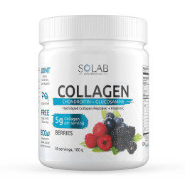 SOLAB / Коллаген + Витамин С + Хондроитин + Глюкозамин, 30 порций, Лесные ягоды, 180г