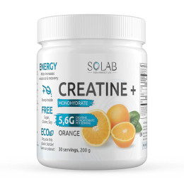 SOLAB / Креатин моногидрат, Creatine Monohydrate, Вкус Апельсин, Банка 200 гр. 30 порций.