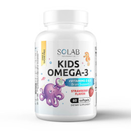 Комплекс детский с Омега-3 с витаминами Е и Д / Omega-3 Kids + Vitamins D & E, со вкусом "Клубника" 60 капсул