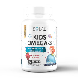 Комплекс детский с Омега-3 с витаминами Е и Д / Omega-3 Kids + Vitamins D & E со вкусом "Малина и травы" 60 капсул