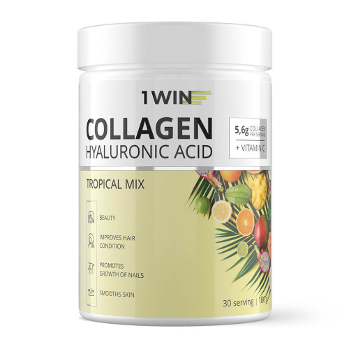 1WIN/Коллаген + Гиалуроновая кислота + Витамин С, Тропический микс, 180гр, курс на 1 месяц