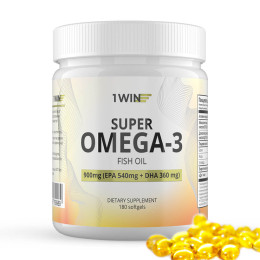 1WIN / Омега 3 900 мг / Рыбий жир / Omega 3 / Омега-3 / Omega-3, 180 капсул 2 месяца приема