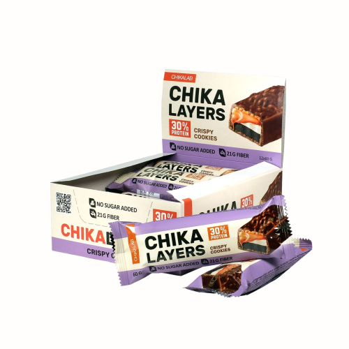 Протеиновый батончик Bombbar Chikalab – Chika Layers - Crispy Cookies (Хрустящее печенье с двойным шоколадом) 60г