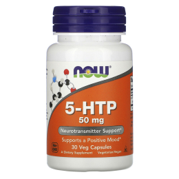 NOW 5-HTP, 5-Гидрокситриптофан 50 мг - 30 вегетарианских капсул