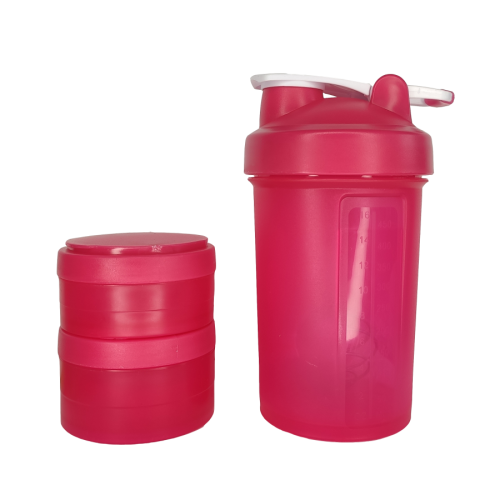 Пластиковый Шейкер 3 в 1, с контейнерами и таблетницей, розовый 450 мл
